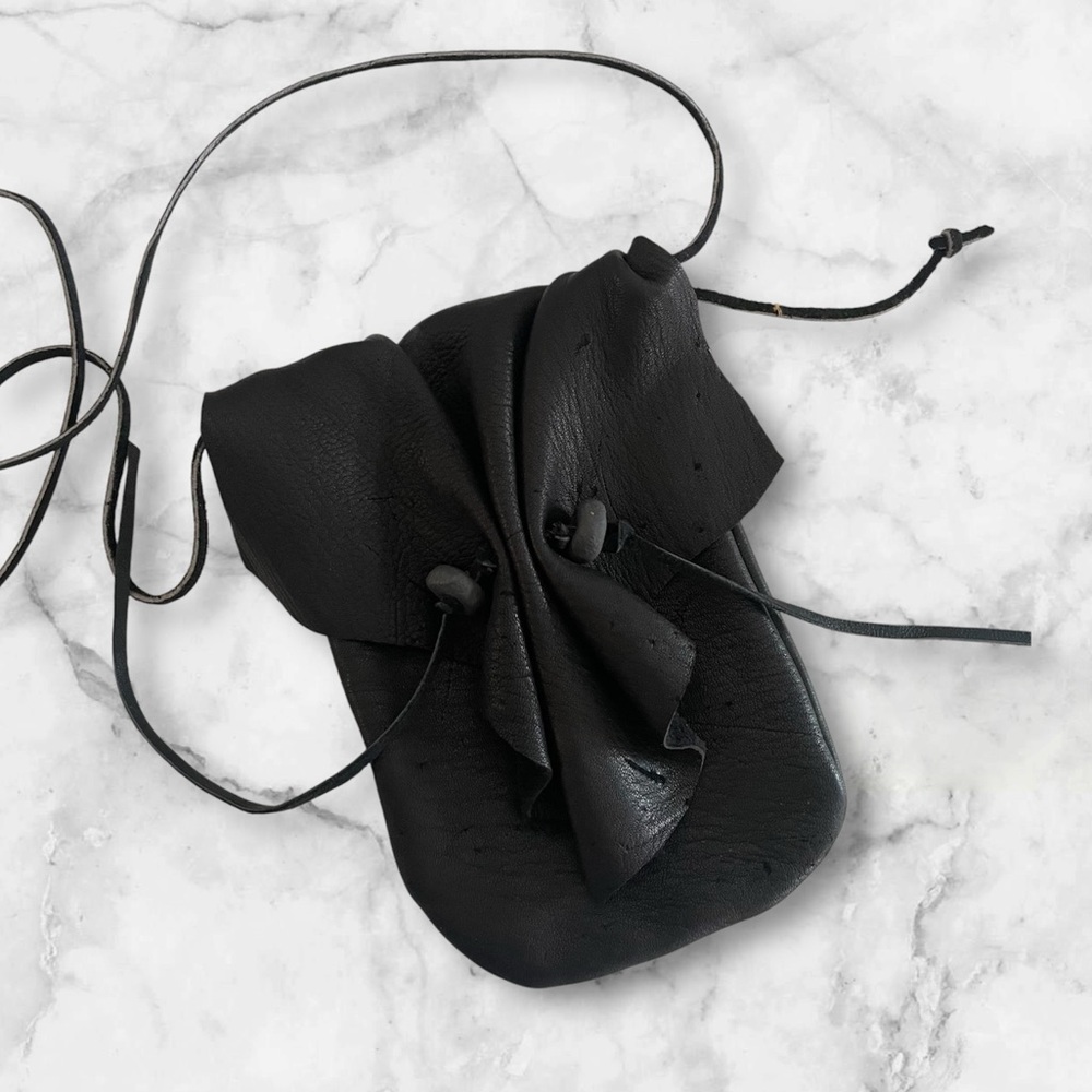 Leather Handcrafted Cosplay black cinched bead phone crossbody bag by Carol Z.